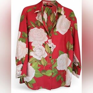 Zara Red Floral Button-Down Shirt